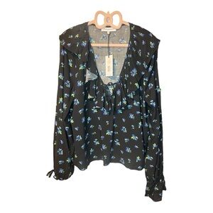 Weworewhat xl long sleeve ruffle blue and black top nwt